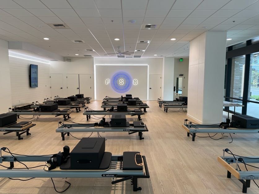 Reformer studio floor at FS8 South Lake Union, the sister studio to FS8 Bellevue